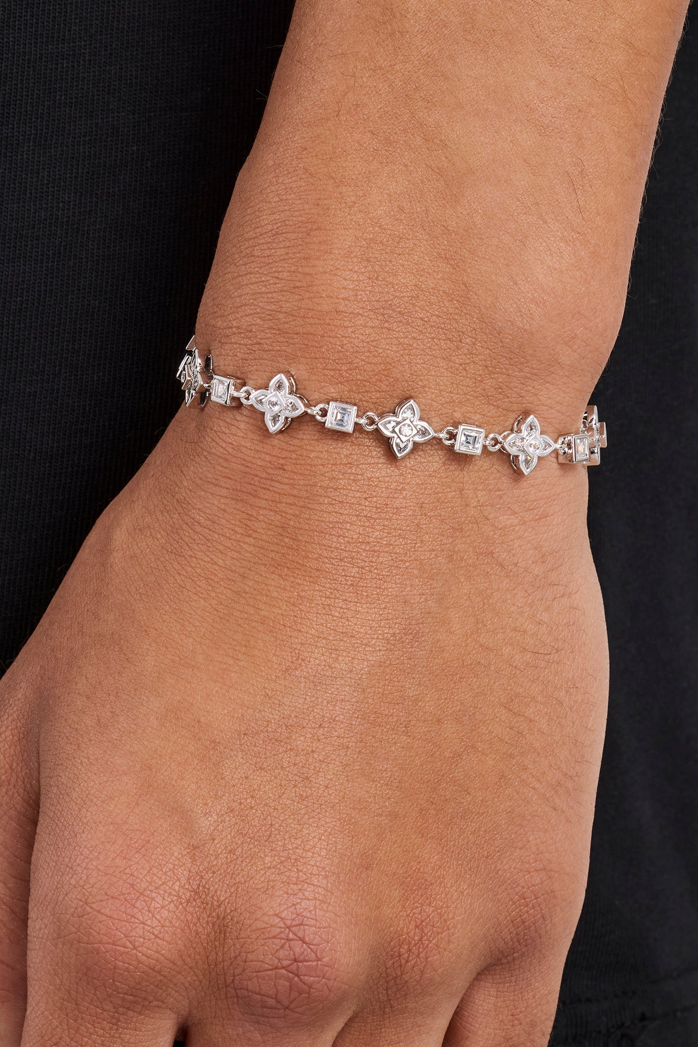 Iced Cross Motif & Square Stone Bracelet - 8mm